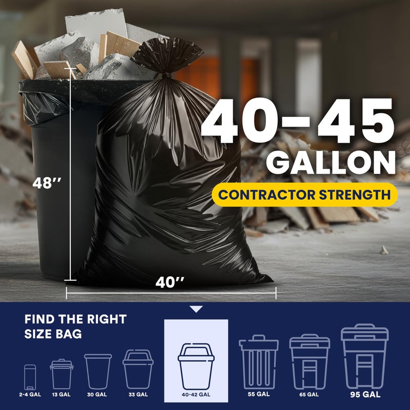 Plasticplace Contractor Trash Bags 40-45 Gallon â”‚ 3.0 Mil â”‚ Black Heavy Duty Garbage Bag â”‚ 40â€ x 48â€ (50 Count) - Image 2